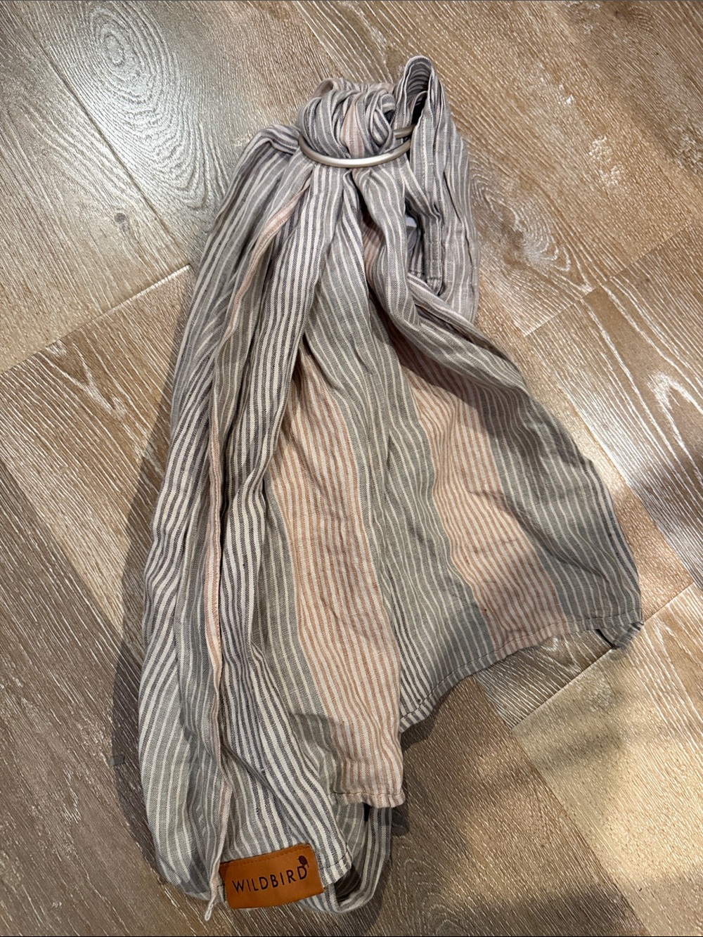 WildBird Striped Scarf in Gray and Cream with Pale Pink Accent